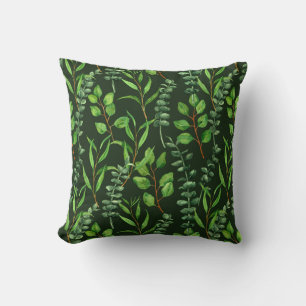 Eucalyptus on dark green throw pillow