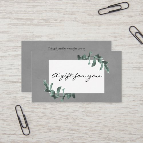 Eucalyptus on grey gift certificate