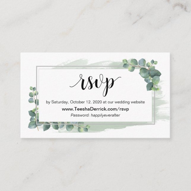 Eucalyptus, online RSVP via Wedding Website Enclosure Card (Front)