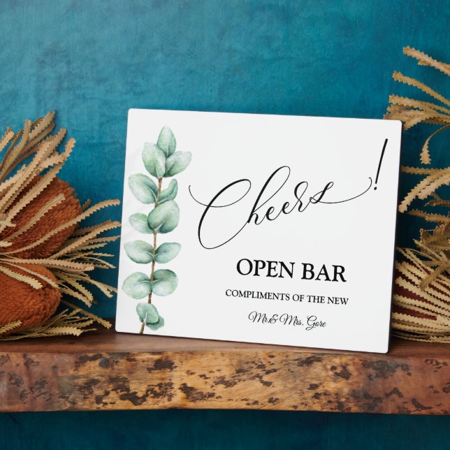 Eucalyptus Open Bar wedding sign Tabletop  Plaque (Side)