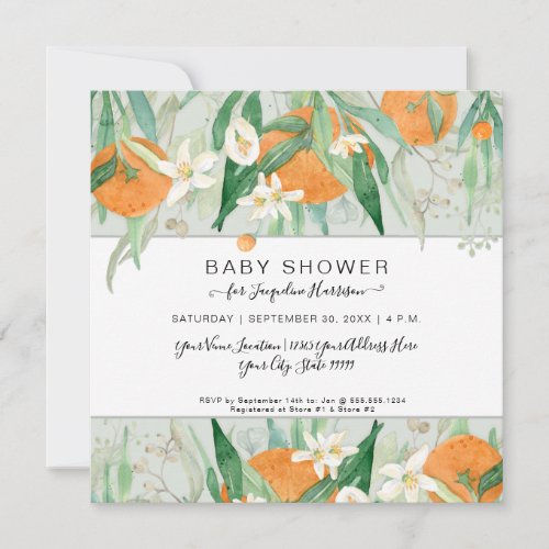 Eucalyptus Orange Mint a Little Cutie Baby Shower Invitation