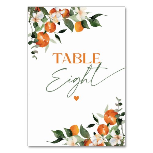 Eucalyptus oranges citrus theme table number Eight