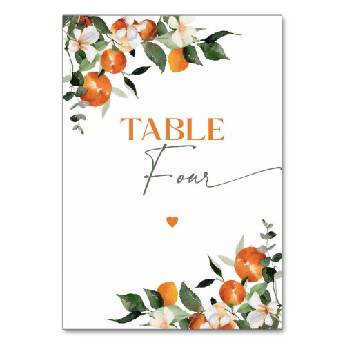 Eucalyptus oranges citrus theme table number Four