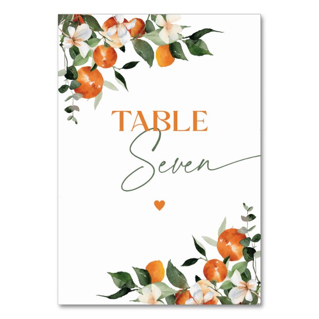 Eucalyptus oranges citrus theme table number Seven (Front)