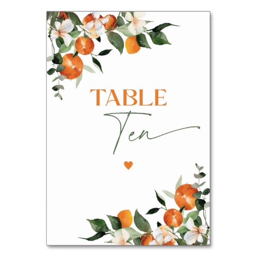 Eucalyptus oranges citrus theme table number Ten