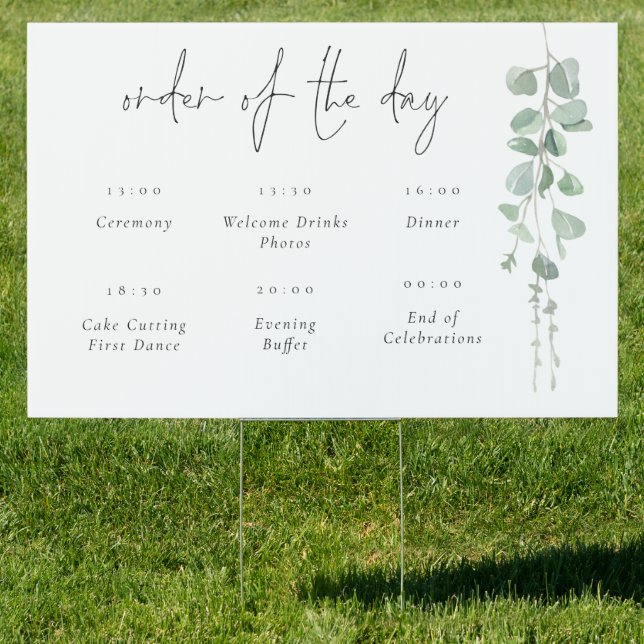 Eucalyptus Order of the Day Wedding Timeline Sign (Insitu)