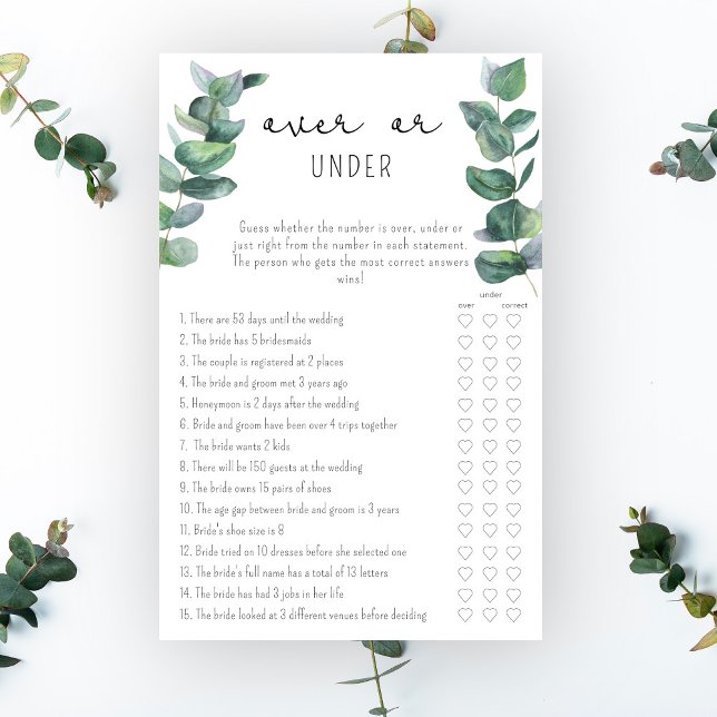 Eucalyptus - Over or Under bridal shower game (Creator Uploaded)