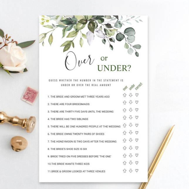 Eucalyptus Over Or Under Bridal Shower Game (Creator Uploaded)