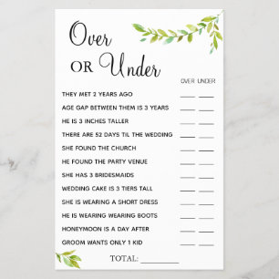 Eucalyptus Over or Under Bridal shower game card Flyer