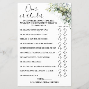 Eucalyptus Over or Under Bridal Shower Game Card Flyer