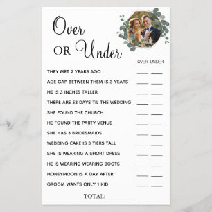 Eucalyptus Over or Under Bridal shower game card Flyer