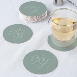 Eucalyptus | Oversized Script Monogram Wedding Round Paper Coaster<br><div class="desc">A beautiful typography based wedding coaster featuring your initials in tone on tone eucalyptus green oversized script lettering. Personalize with your initials,  then use the Design Tool to adjust size and positioning to create your custom monogram.</div>