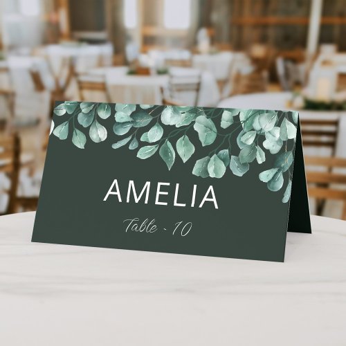 Eucalyptus Palm Green Typography Wedding Place Card