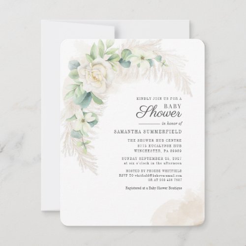 Eucalyptus Pampas Grass Greenery Girl Baby Shower Note Card