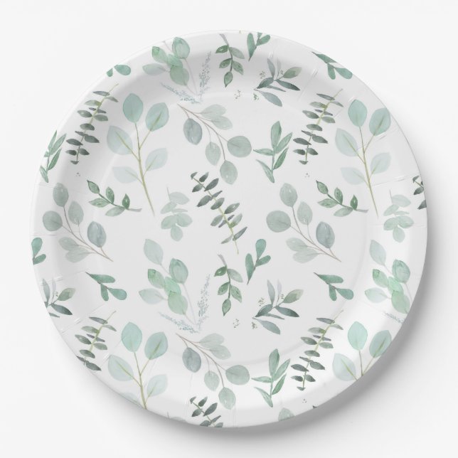 Eucalyptus Party or Shower Plates Mint (Front)