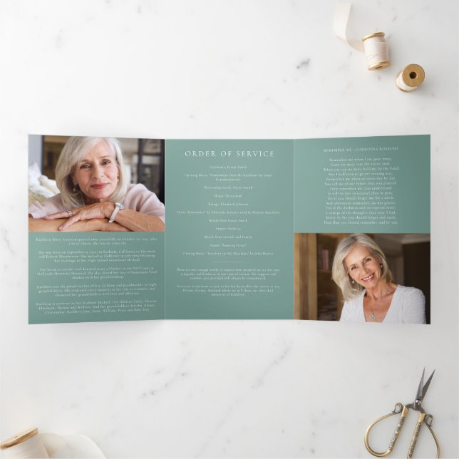 Eucalyptus Pattern Photo Memorial Service Program (Inside)