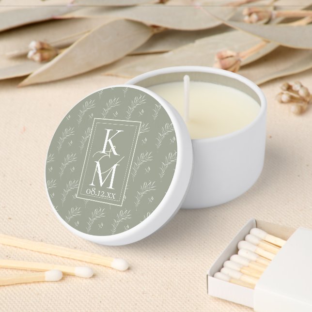Eucalyptus Pattern Wedding Green ID901 Mini Candle Favors (Insitu)