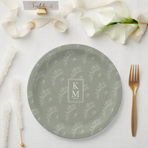 Eucalyptus Pattern Wedding Green ID901 Paper Plates