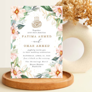 Eucalyptus Peach Floral Islamic Muslim Wedding Invitation