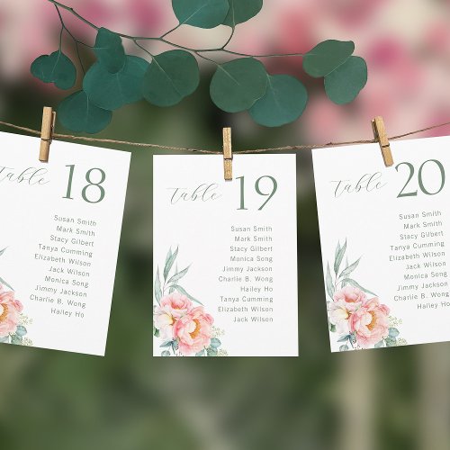 Eucalyptus Peonies Wedding Seating Chart Card