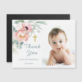 Eucalyptus Peony Baptism Photo Thank You Magnetic