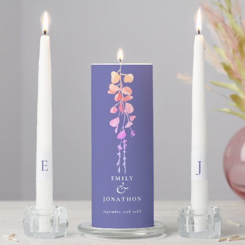 Eucalyptus Periwinkle Lilac Names Date Initials Unity Candle Set