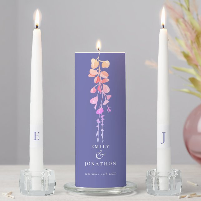 Eucalyptus Periwinkle Lilac Names Date Initials Unity Candle Set (In Situ)