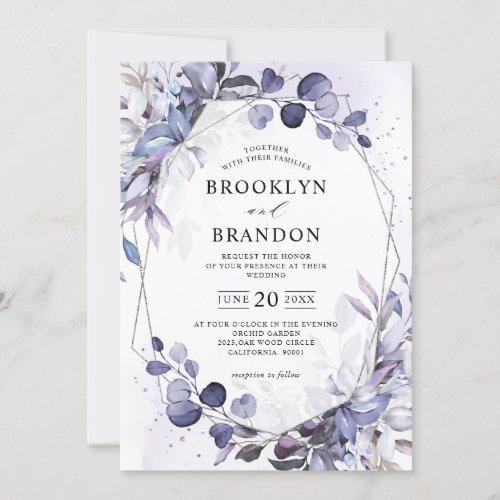 Eucalyptus Periwinkle Purple Geometric Wedding Invitation