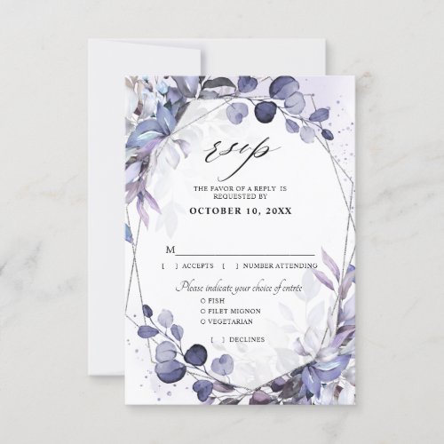 Eucalyptus Periwinkle Purple Geometric Wedding RSVP Card