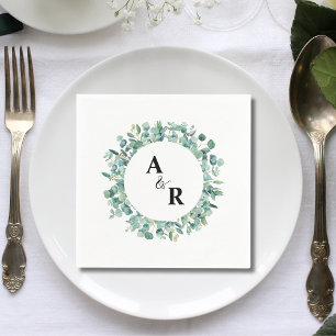 Eucalyptus Personalized Monogram Wedding Cocktail Napkins