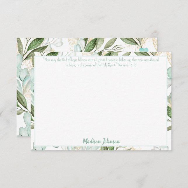 Eucalyptus Personalized Scripture Stationery Note Card (Front/Back)