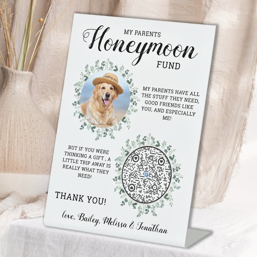 Eucalyptus Pet Wedding Dog Photo Honeymoon Fund Pedestal Sign