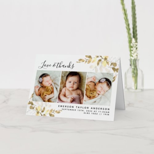 Eucalyptus Photo Baby Thank You  Foil Greeting Card