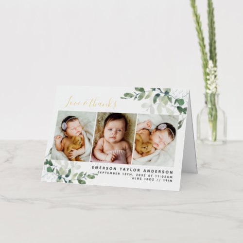 Eucalyptus Photo Baby Thank You Foil Greeting Card