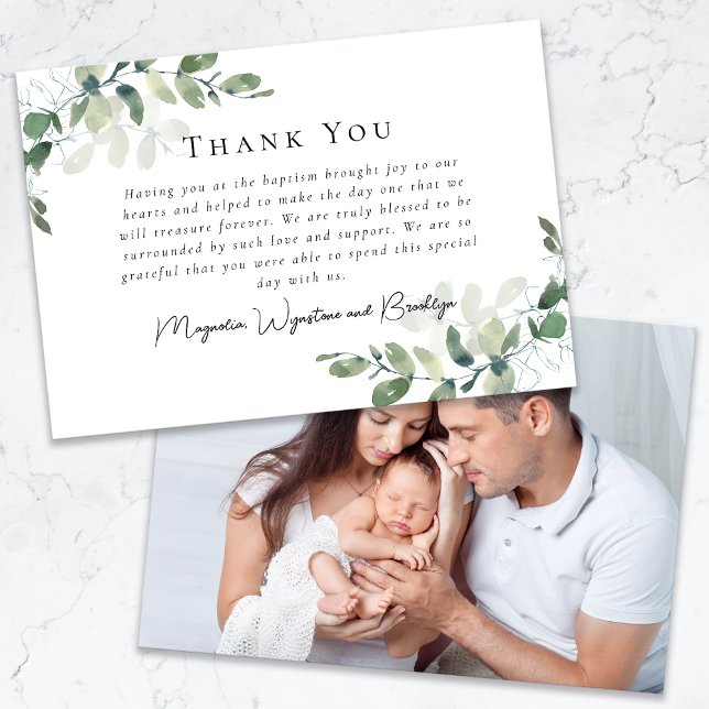 Eucalyptus Photo Baptism  Thank You Card (Creator Uploaded)