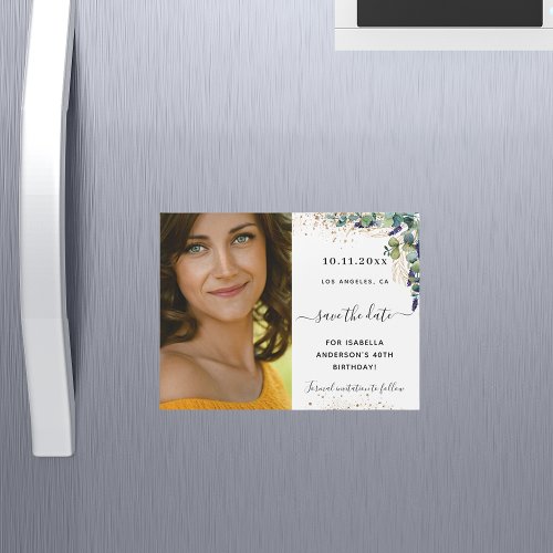 Eucalyptus photo birthday save the date magnet