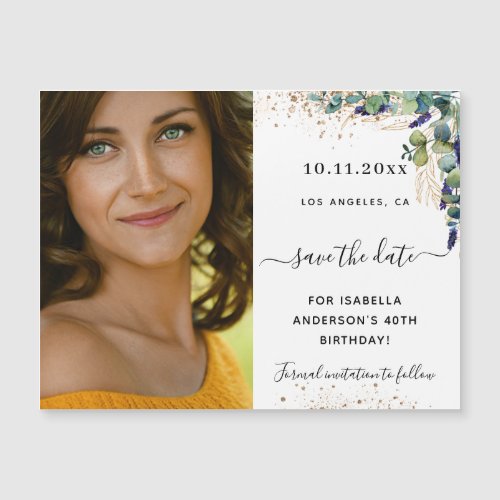 Eucalyptus photo birthday save the date magnet