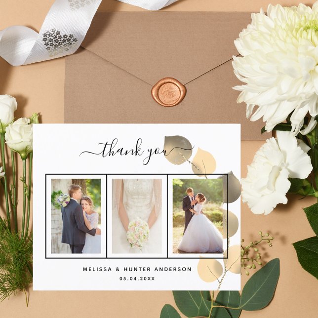 Eucalyptus photo budget wedding thank you card (Creator Uploaded)