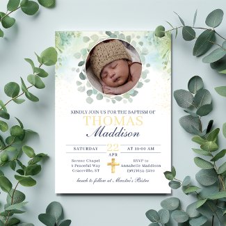 Eucalyptus Photo Cross Watercolor Baptism