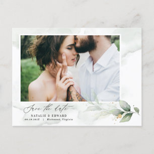 Eucalyptus photo elegant wedding save the date announcement postcard