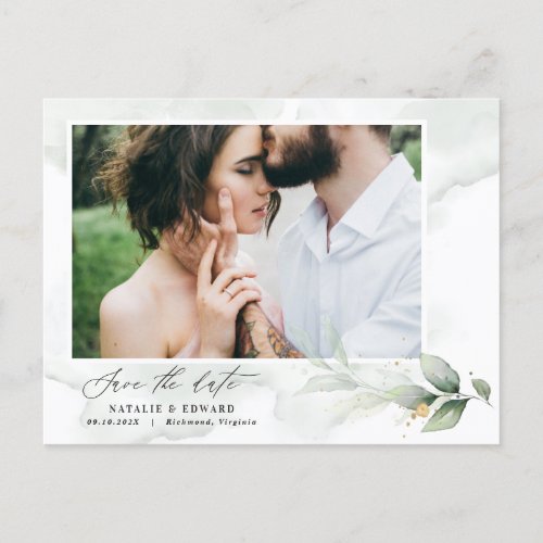 Eucalyptus photo elegant wedding save the date announcement postcard