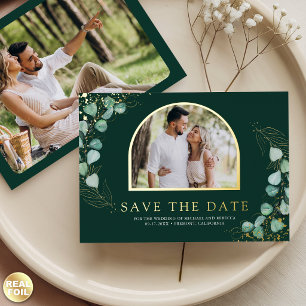 Eucalyptus Photo Emerald Wedding Save the Date Foil Invitation