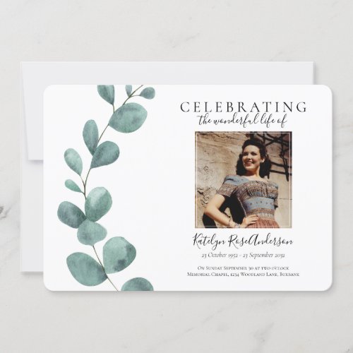 Eucalyptus Photo Funeral Invitation