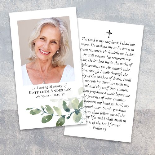 Eucalyptus Photo Funeral Memorial Prayer Card