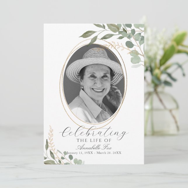 Eucalyptus Photo Funeral Order Of Service Program (Standing Front)