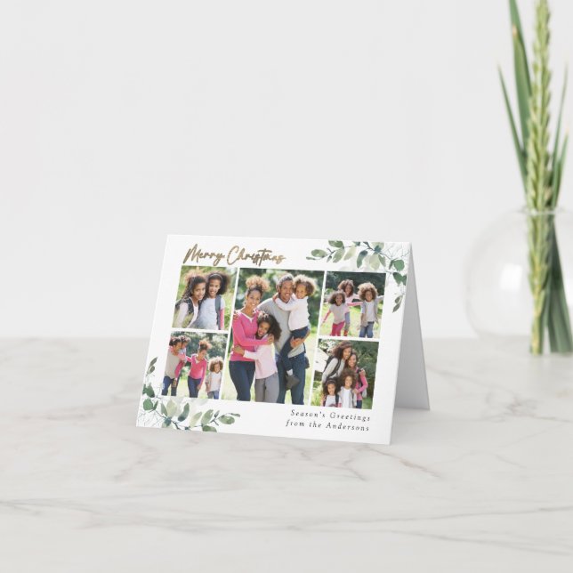 Eucalyptus Photo Gold Foil Merry Christmas  Holiday Card (Front)
