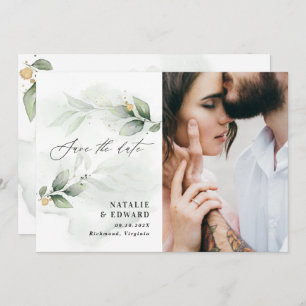 Eucalyptus photo green modern elegant wedding save save the date