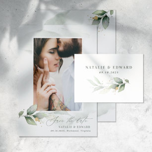 Eucalyptus photo green modern elegant wedding save the date