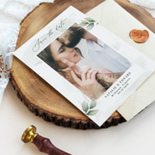 Eucalyptus photo green modern elegant wedding save the date