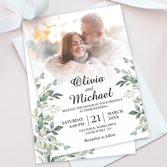 Eucalyptus PHOTO Greenery Geometric Wedding Invitation (Creator Uploaded)